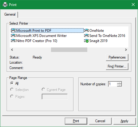 Windows Print v PDF