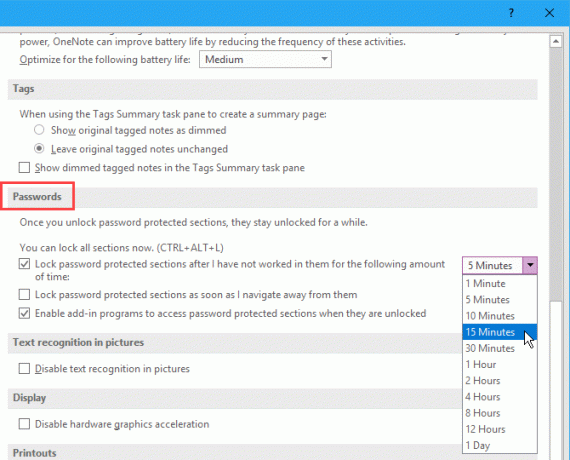 Možnosti gesla v OneNote 2016