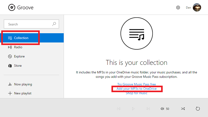 groove glasbe dodajte v onedrive