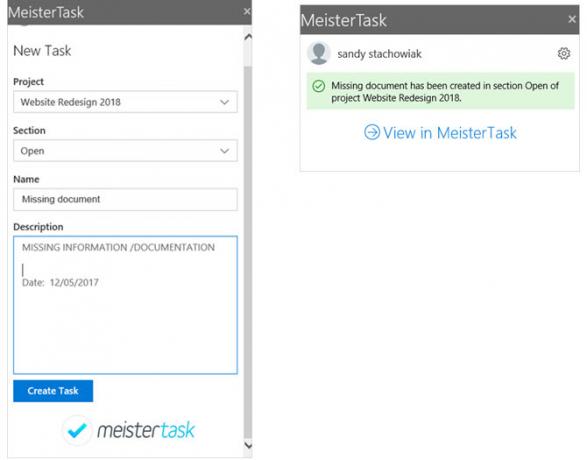 Dodatek za upravljanje projektov MeisterTask Outlook