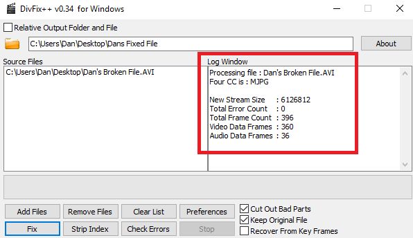 Kako popraviti poškodovane datoteke AVI, ki ne bodo predvajale divfix fixed final