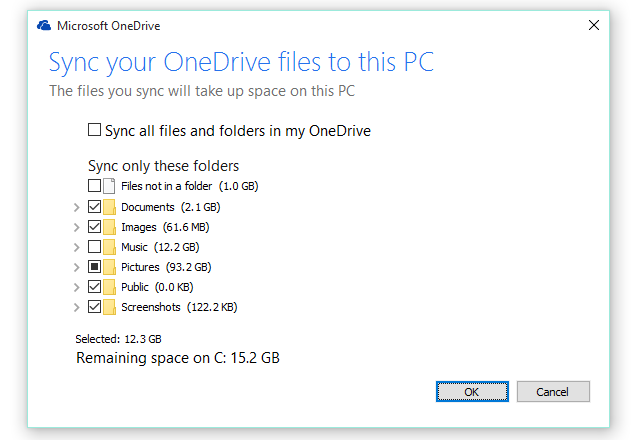 Nastavitve sinhronizacije OneDrive