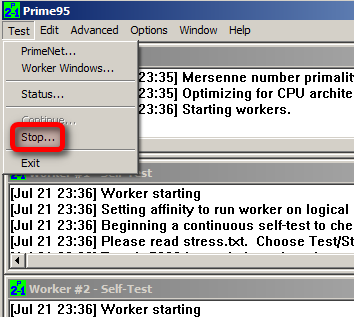 Ustavite stresni test v Prime95