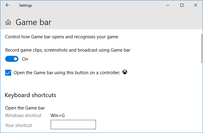 Nastavitve igralne vrstice Windows 10