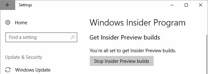 Windows 10 Stop Insider Preview Build