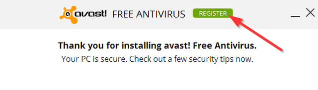 Avast - Registracija - Gumb