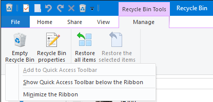 Recycling Bin Windows 10 File Explorer