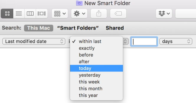 Spremenjen datum Mac Smart Folders