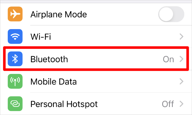 Možnost Bluetooth v nastavitvah iPhone