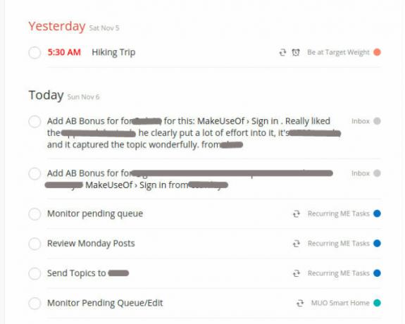 Primer slike zaslona ToDoist