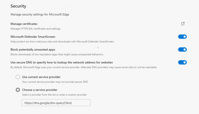 Ponudnik DNS za Microsoft Edge Change