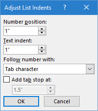 Prilagodite samodejno odstopanje seznama Microsoft Word