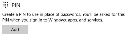 Windows 10 ustvarite pin geslo