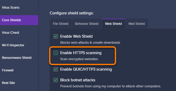 Avast HTTPS skeniranje