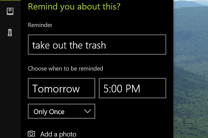 Cortana opomnik za namizje
