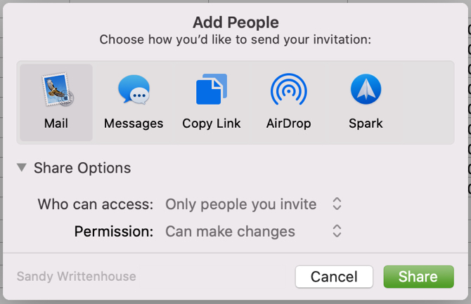 Povabite možnosti skupne rabe v številkah Mac