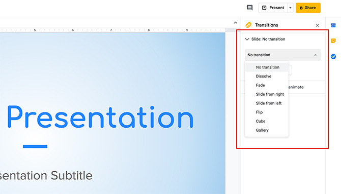 Kako ustvariti predstavitev Google Slides New Transition