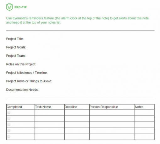 Predloga načrta za projekt Evernote