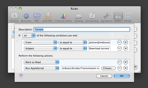 Kako na daljavo sprožiti torrent Prenos prek e-pošte [Mac] pravilo pošte