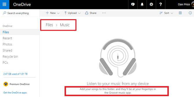 glasbena mapa onedrive