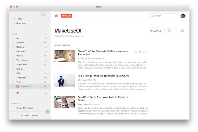 Mac RSS Readers Feedly za Mac 1