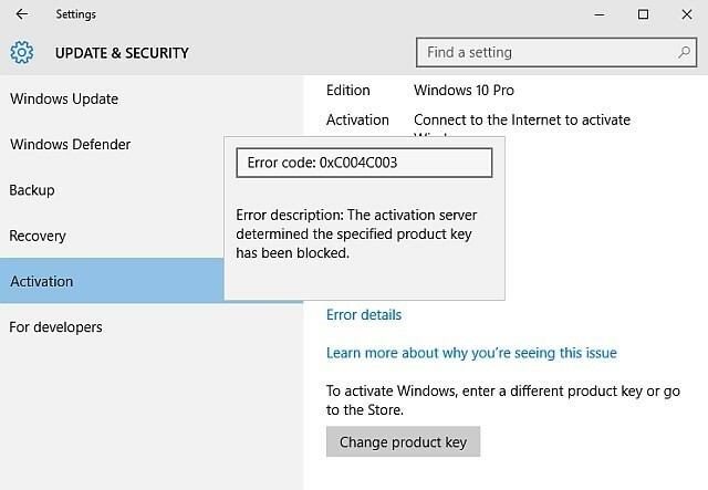 Koda napake pri aktiviranju sistema Windows 10