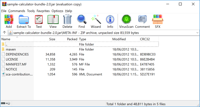 Ogled vsebine datoteke JAR v programu WinRAR