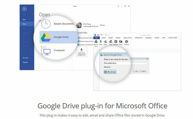 Vtičnik Google Drive za Office 2016