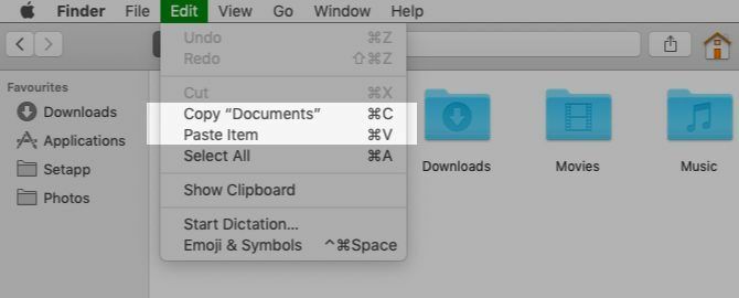 Kopirajte in prilepite možnosti menija v Finder na Macu