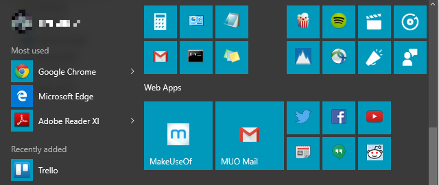 Start Menu Ploščice spletne aplikacije