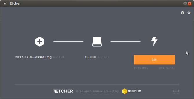 linux malina pi nastavitev etcher dokončana