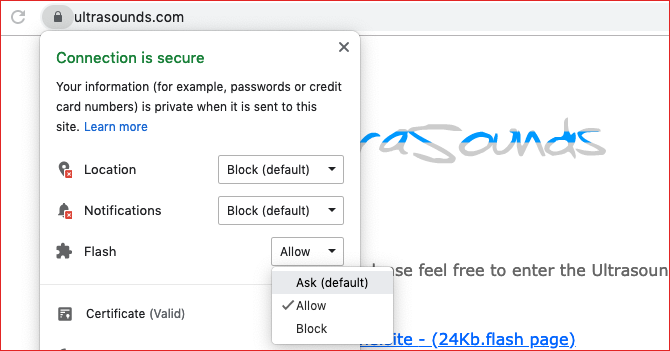 spremenite dovoljenja za bliskavico v google chrome padlock