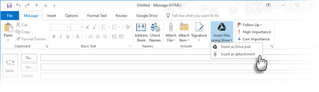 Vtičnik Google Drive s programom Microsoft Outlook