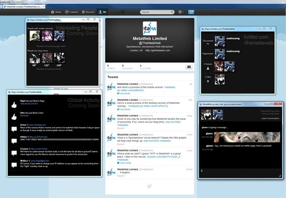 MetaWeb: Med brskanjem po vaših najljubših spletnih mestih metaweb na twitterju komunicirajte z drugimi