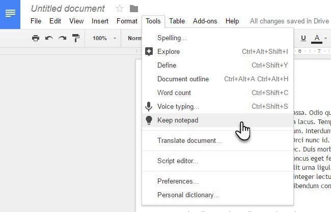 Google Keep in Google Drive