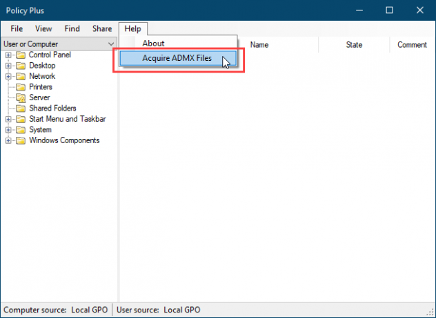 Izberite Pridobite datoteke ADMX v Policy Plus