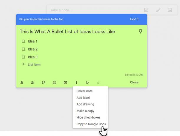 Google Keep z Google Dokumenti