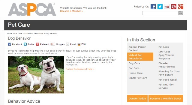 Spletno mesto za vedenjske živali ASPCA