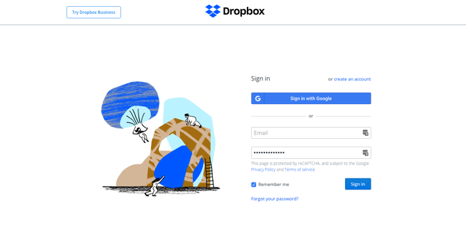 Slika zaslona Dropbox