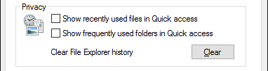 Možnosti mape zasebnosti Windows 10 File Explorer