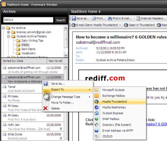 HomeStore Home - eno izmed najlažjih orodij za varnostno kopiranje brezplačnih e-poštnih sporočil [Windows] mailstorehome09