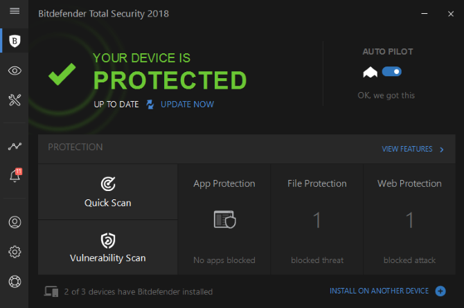 Glavni zaslon Bitdefender 2018