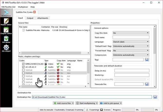 Kako odstraniti nepotrebne podnapise iz MKV datotek MKVTools Multiplexing