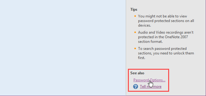 V OneNote 2016 kliknite možnost gesla