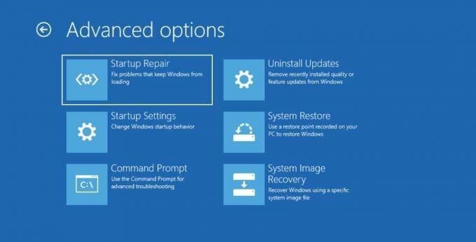 Meni naprednih možnosti sistema Windows v naprednih možnostih zagona