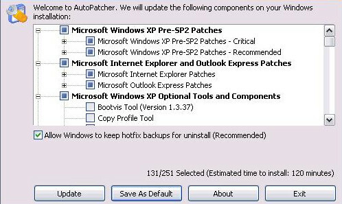 Posnetek zaslona Windows AutoPatcher