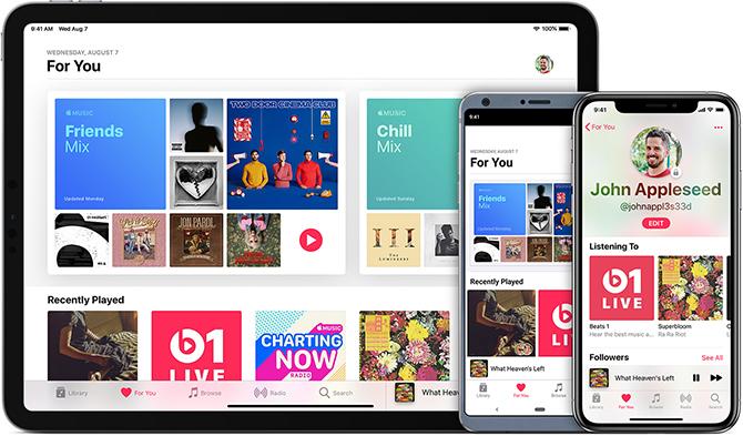 Slika naročnine na Apple Music v različnih napravah