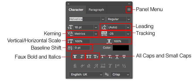 delo z besedilom v Photoshopu - plošči znakov za Photoshop