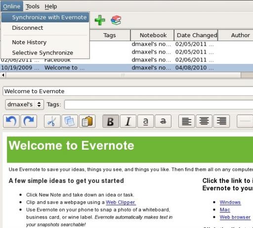 evernote odjemalec za Linux