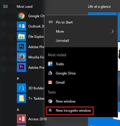 Kako zagnati brskalnik v zasebnem načinu s privzeto Windows Incognito